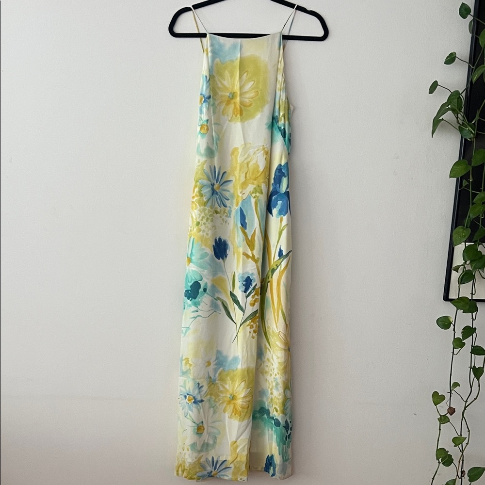 Max Studio Yellow and Blue Floral Maxi Dress